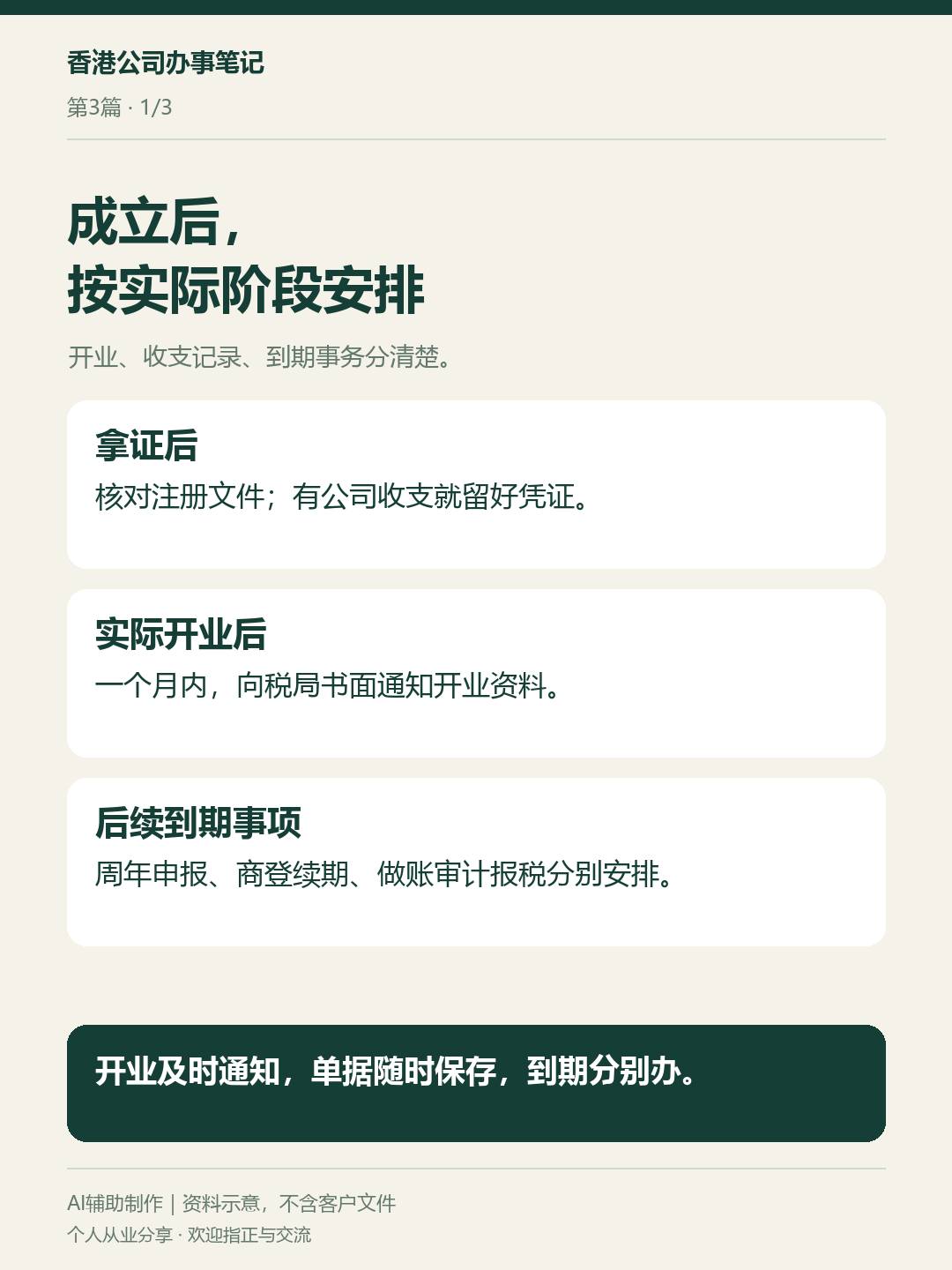 香港公司成立后，这几件事怎样按时安排：资料卡1
