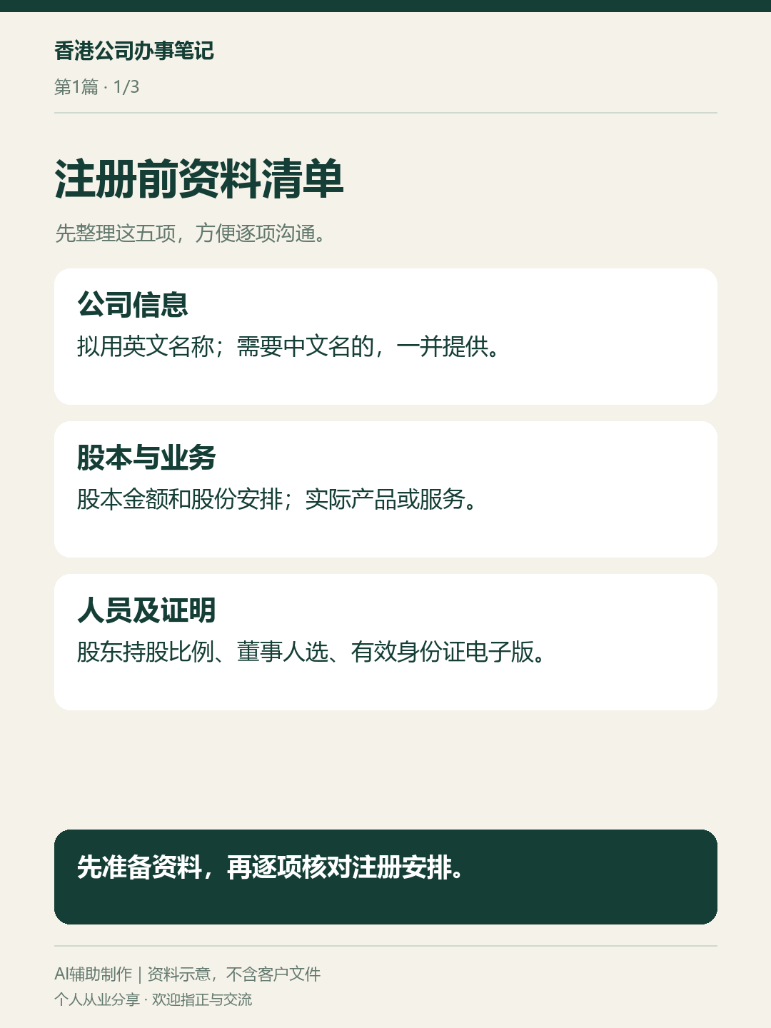 注册香港公司前，需要提供哪些资料：资料卡1